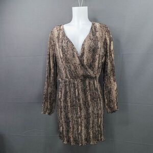 Womens Mini Dress 3XL Brown Knit Snake Print Blouson Faux Wrap Statement Y2K